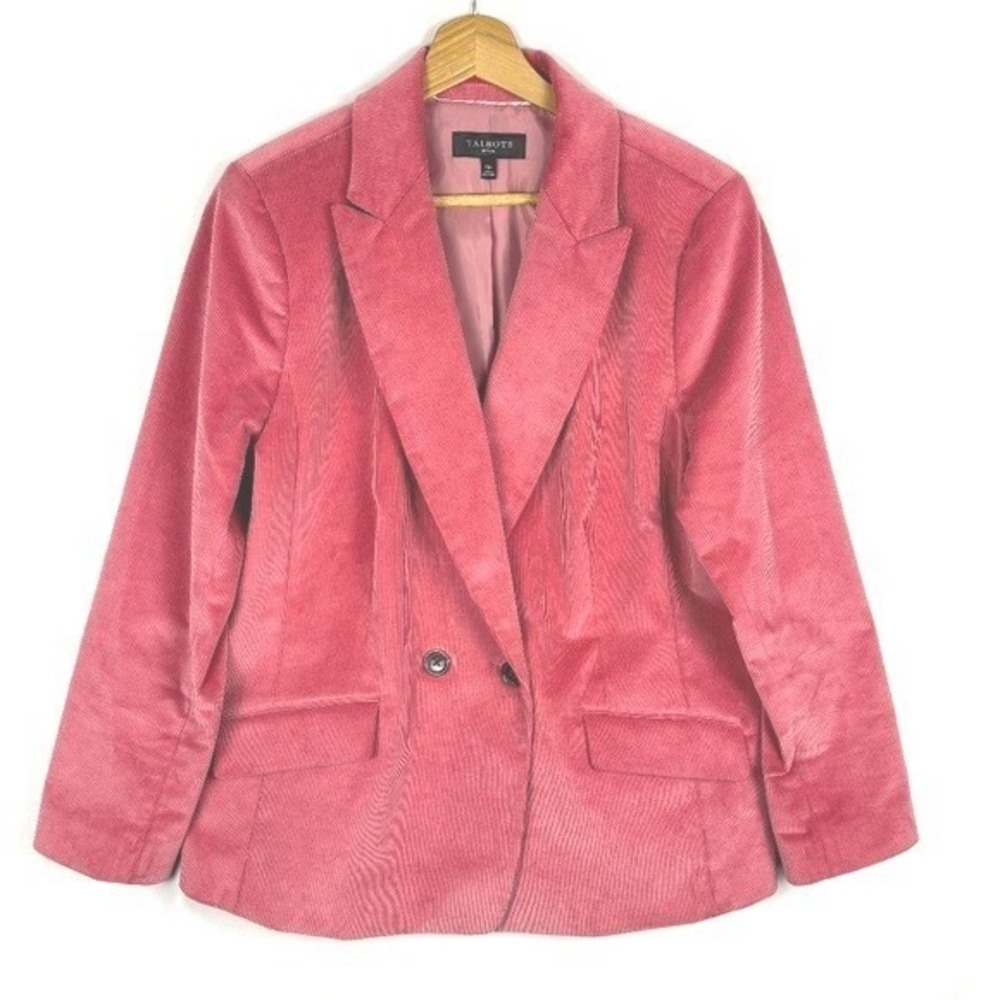 Talbots Women Corduroy Blazer Sz 16P Coral Classic Preppy Cotton Office Business